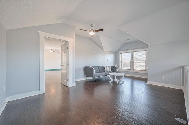 206 S Idaho St, La Porte, TX 77571 - sitting room featuring ceiling fan, lofted ceiling, baseboards, and wood finished floors
