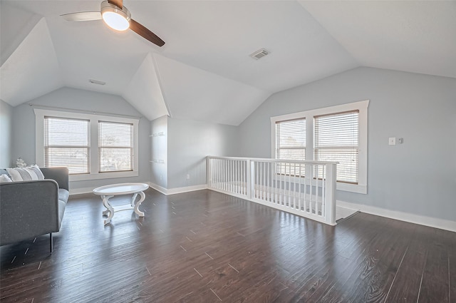 206 S Idaho St, La Porte, TX 77571 - bonus room with vaulted ceiling, ceiling fan, baseboards, wood finished floors, and plenty of natural light