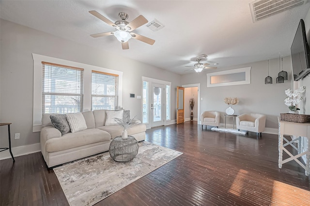 206 S Idaho St, La Porte, TX 77571 - living area featuring a ceiling fan, hardwood / wood-style flooring, and baseboards