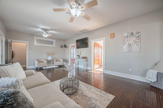 206 S Idaho St, La Porte, TX 77571 - living room with hardwood / wood-style floors, baseboards, and a ceiling fan