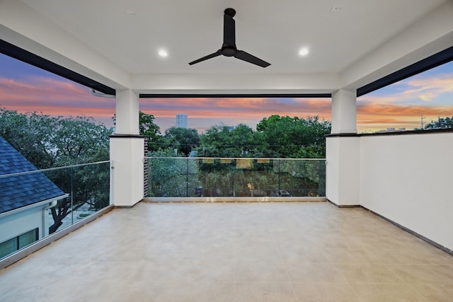 1203 Bomar St, Houston, TX 77006 - balcony at dusk featuring ceiling fan