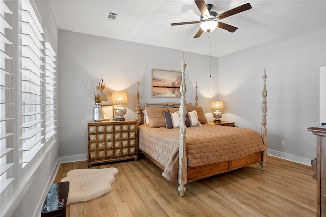 18631 Joyous Ln, Cypress, TX 77433 - bedroom with light wood finished floors, baseboards, and ceiling fan
