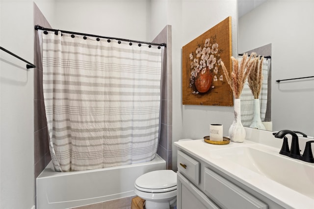 18631 Joyous Ln, Cypress, TX 77433 - bathroom with vanity, shower / bath combo with shower curtain, and toilet