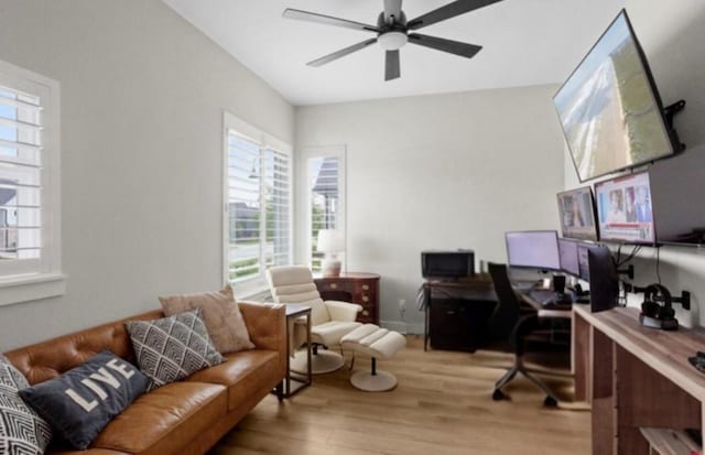 18631 Joyous Ln, Cypress, TX 77433 - office with wood finished floors, plenty of natural light, and ceiling fan