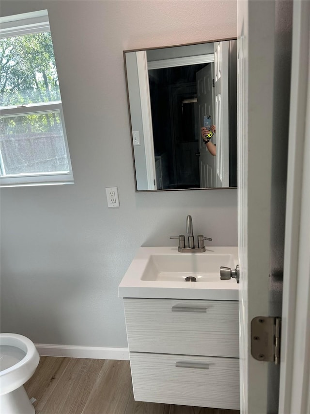 12702 River Bend Dr, Mont Belvieu, TX 77523 - half bathroom with vanity, baseboards, wood finished floors, and toilet