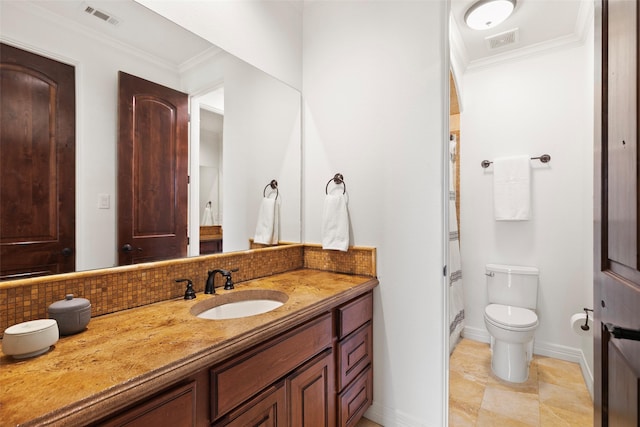 8410 Den Oak Dr, Richmond, TX 77406 - full bath with backsplash, vanity, a shower, and crown molding