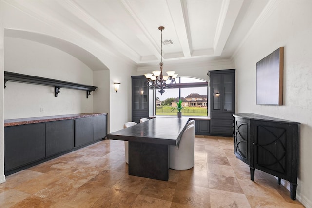 8410 Den Oak Dr, Richmond, TX 77406 - unfurnished dining area with a chandelier, beam ceiling, and crown molding