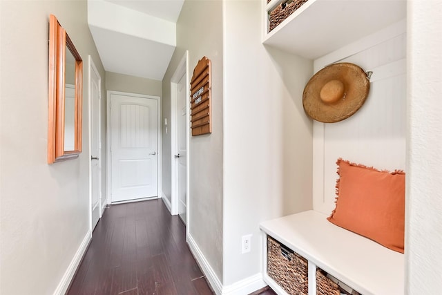 2610 Cedar Path Ln, Conroe, TX 77385 - mudroom featuring baseboards and dark wood finished floors