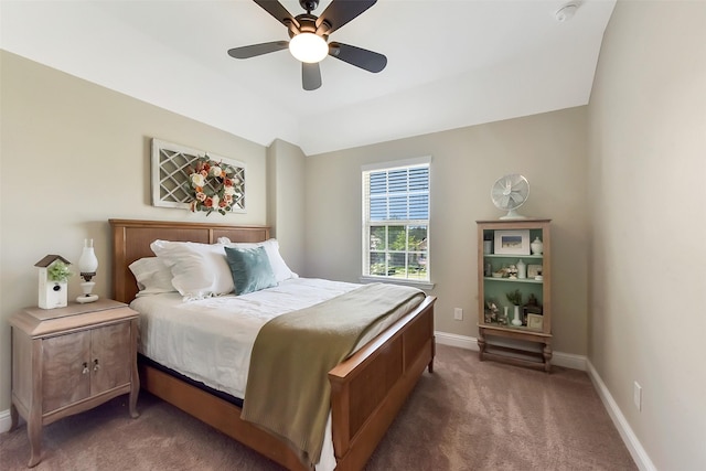 2610 Cedar Path Ln, Conroe, TX 77385 - bedroom with carpet flooring, baseboards, a ceiling fan, and lofted ceiling