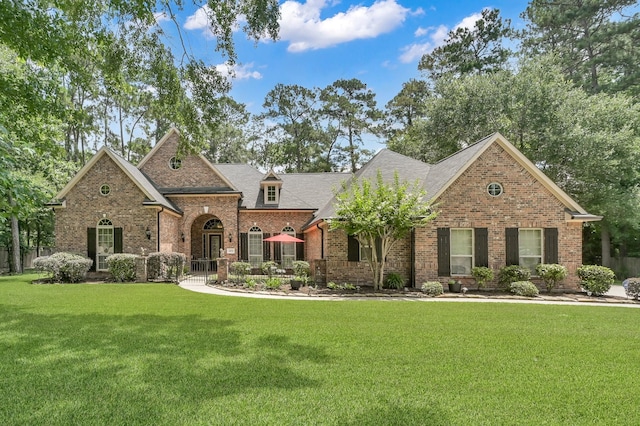 13273 Royal Rdg, Conroe, TX 77302 - view of front of house featuring brick siding, a front lawn, and roof with shingles