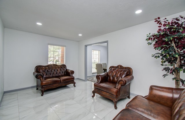 15014 Carol Chase Cir, Houston, TX 77489 - living area featuring light marble finish flooring, baseboards, and recessed lighting