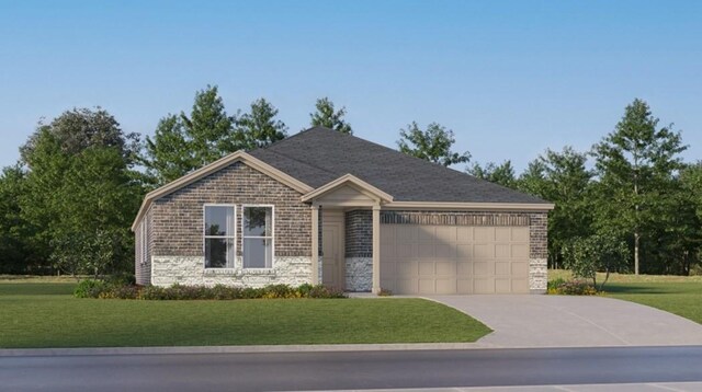 413 Robin St, Angleton, TX 77515 - ranch-style home featuring brick siding, a garage, driveway, and a front yard