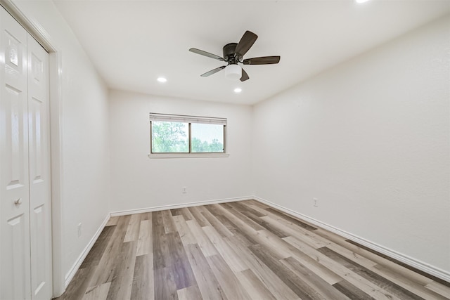 6315 Amie Ln Unit Cr879, Pearland, TX 77584 - unfurnished bedroom featuring wood finished floors, recessed lighting, baseboards, a ceiling fan, and a closet