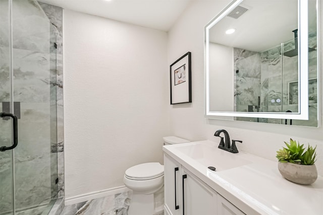 6315 Amie Ln Unit Cr879, Pearland, TX 77584 - full bathroom featuring toilet, vanity, a marble finish shower, and recessed lighting