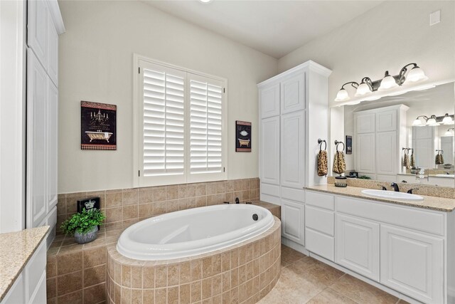 15019 Turquoise Mist Dr, Cypress, TX 77433 - bathroom featuring vanity, a bath, and tile patterned floors