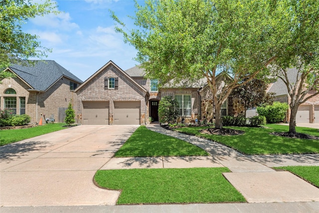 15019 Turquoise Mist Dr, Cypress, TX 77433 - view of front of home featuring brick siding, a front yard, and concrete driveway