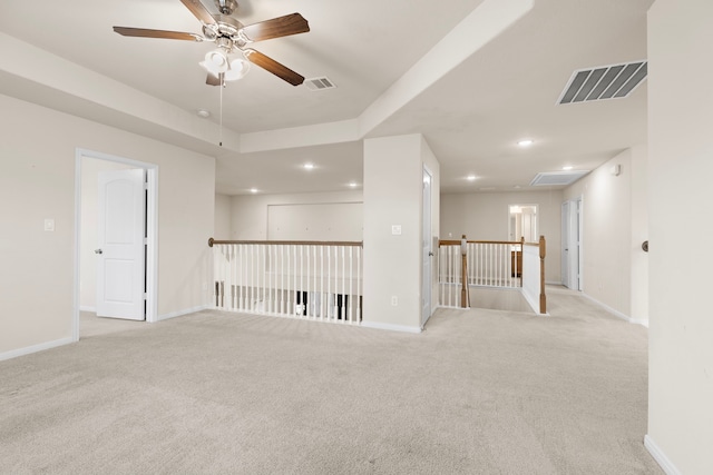 7603 Millstone Trail Ln, Richmond, TX 77469 - empty room with attic access, ceiling fan, recessed lighting, light colored carpet, and baseboards