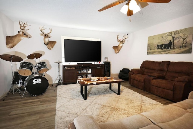 13911 W Richmond St, Needville, TX 77461 - living room featuring wood finished floors and ceiling fan