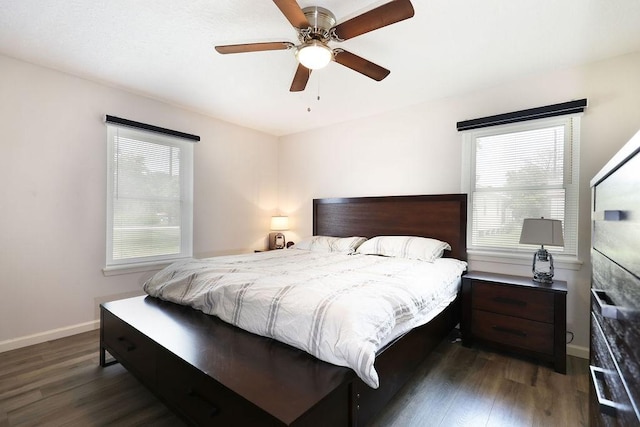 13911 W Richmond St, Needville, TX 77461 - bedroom with multiple windows, wood finished floors, baseboards, and a ceiling fan