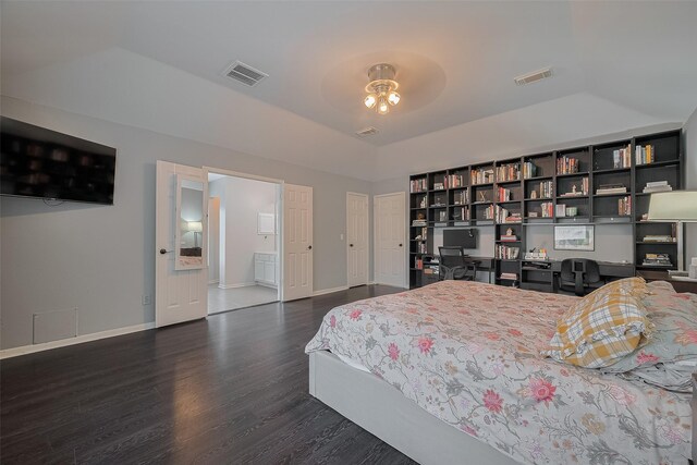 18206 Lake Bend Dr, Houston, TX 77084 - bedroom featuring wood finished floors, baseboards, and lofted ceiling