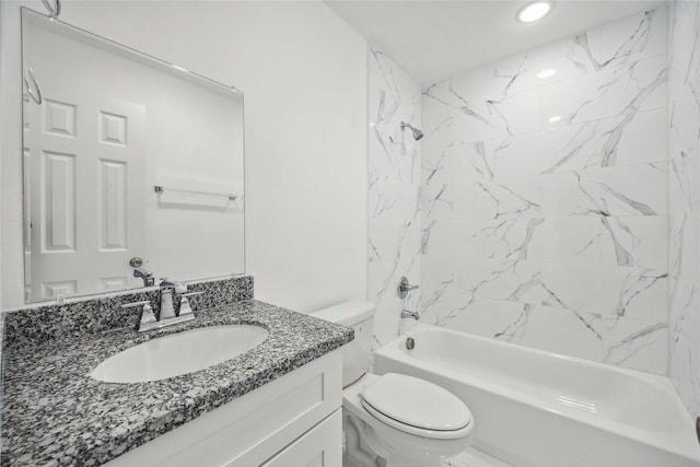 2310 Wavell St, Houston, TX 77088 - full bathroom featuring toilet, vanity, bathtub / shower combination, and recessed lighting