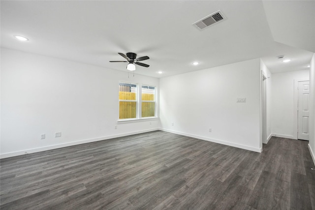 2310 Wavell St, Houston, TX 77088 - unfurnished room featuring ceiling fan, recessed lighting, dark wood finished floors, and baseboards