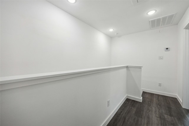 2310 Wavell St, Houston, TX 77088 - corridor with recessed lighting, baseboards, dark wood-type flooring, and attic access