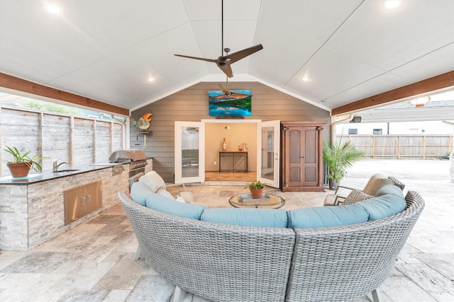 970 W 41st St, Houston, TX 77018 - view of patio / terrace featuring ceiling fan, a sink, and an outdoor living space
