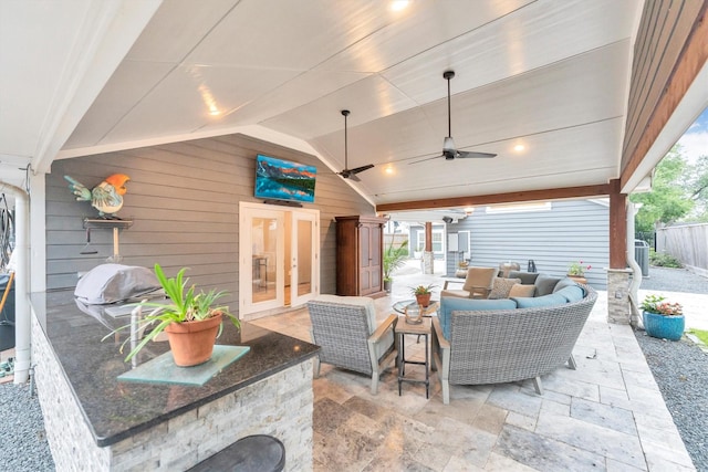 970 W 41st St, Houston, TX 77018 - view of patio / terrace featuring an outdoor living space, area for grilling, and a ceiling fan
