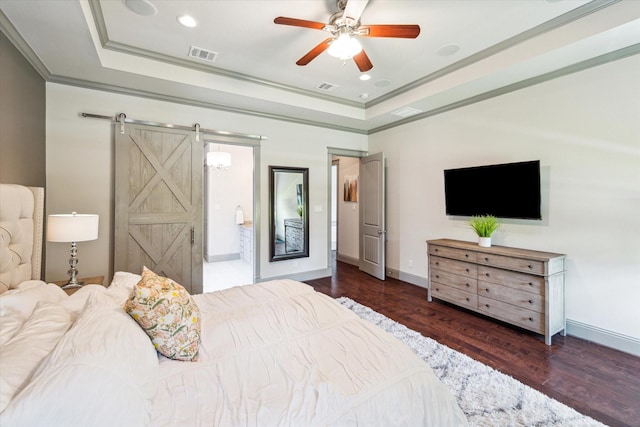 1243 Cheshire Ln, Houston, TX 77018 - bedroom with a raised ceiling, wood finished floors, crown molding, baseboards, and recessed lighting