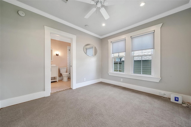 724 E 21st St, Houston, TX 77008 - carpeted empty room with crown molding, ceiling fan, baseboards, recessed lighting, and a smoke detector