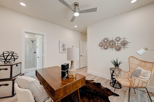 2905 Nagle St, Houston, TX 77004 - office featuring light wood finished floors, a ceiling fan, recessed lighting, and baseboards