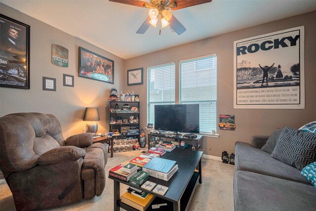 4323 N Vineyard Mdw Ln, Katy, TX 77449 - carpeted living area with ceiling fan and baseboards