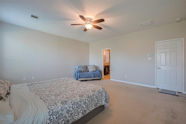 4323 N Vineyard Mdw Ln, Katy, TX 77449 - bedroom featuring light carpet, baseboards, ceiling fan, and ensuite bathroom