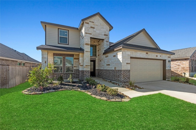 17011 Plover Rock Trl, Hockley, TX 77447 - view of front of house with an attached garage, concrete driveway, stone siding, and brick siding