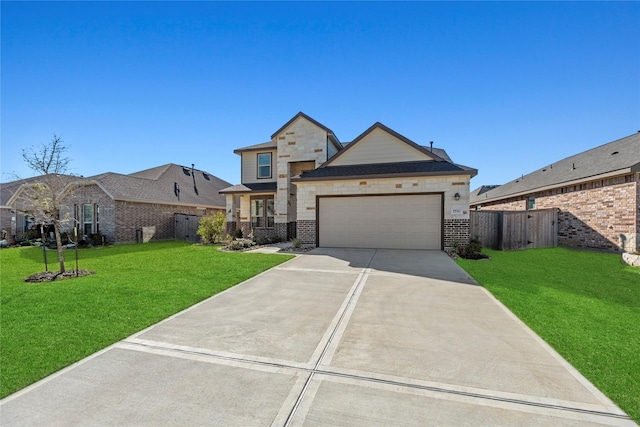 17011 Plover Rock Trl, Hockley, TX 77447 - view of front of house with concrete driveway, an attached garage, brick siding, and stone siding