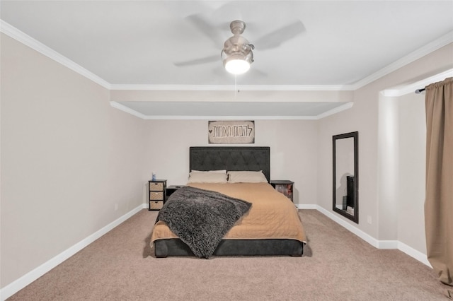 5014 Lillian St, Houston, TX 77007 - bedroom featuring carpet flooring, crown molding, baseboards, and ceiling fan