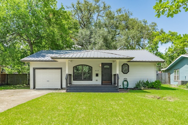 105 Wisteria St, Lake Jackson, TX 77566 - ranch-style home with a garage, concrete driveway, a porch, and metal roof