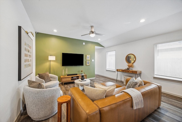 12717 Ermine St, Houston, TX 77047 - living room with wood finished floors, a ceiling fan, baseboards, and recessed lighting