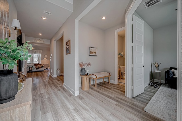 21450 Petherton Dr, Tomball, TX 77375 - hallway with light wood-style floors, baseboards, and recessed lighting