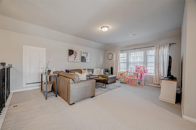 21450 Petherton Dr, Tomball, TX 77375 - living room featuring light colored carpet and baseboards