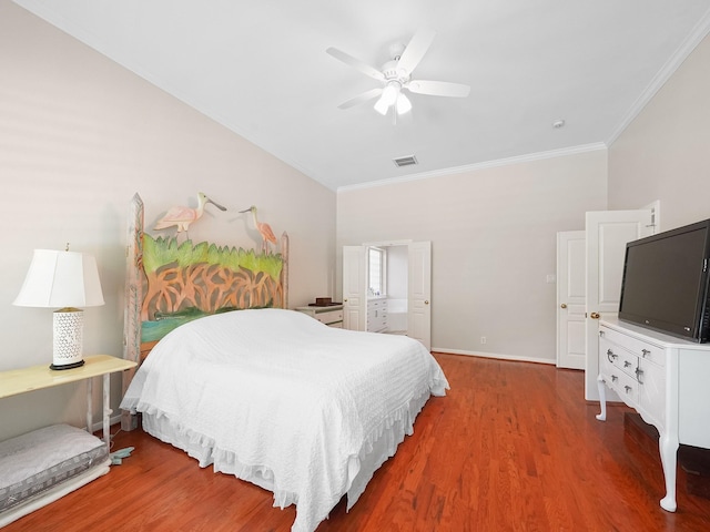23647 Litchfield Bend Ln, Katy, TX 77494 - bedroom featuring ornamental molding, wood finished floors, baseboards, and a ceiling fan