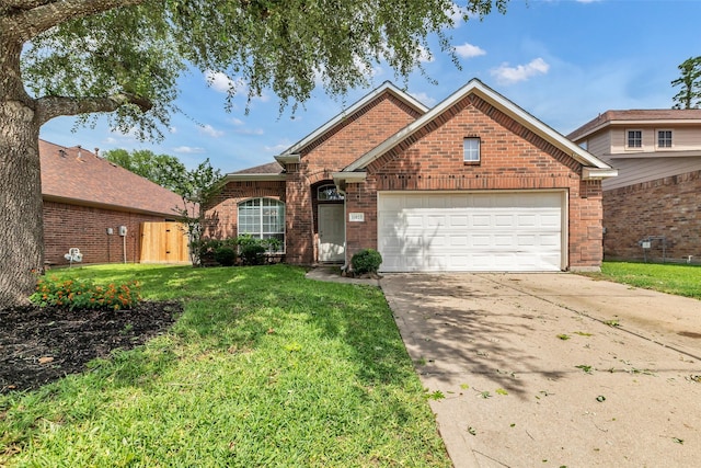 11823 Lois Ln, Pinehurst, TX 77362 - traditional home with brick siding, a garage, driveway, and a front lawn
