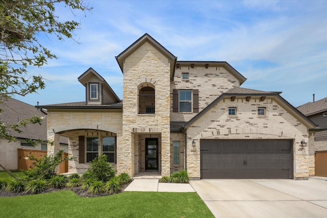 1685 Daylight Lake Dr, Katy, TX 77493 - french provincial home with stone siding, driveway, and a front lawn