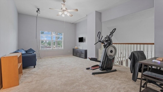 19603 Pitchstone Dr, Tomball, TX 77377 - workout area featuring ceiling fan and carpet flooring