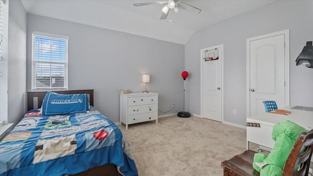 19603 Pitchstone Dr, Tomball, TX 77377 - bedroom featuring carpet flooring, lofted ceiling, a ceiling fan, and baseboards