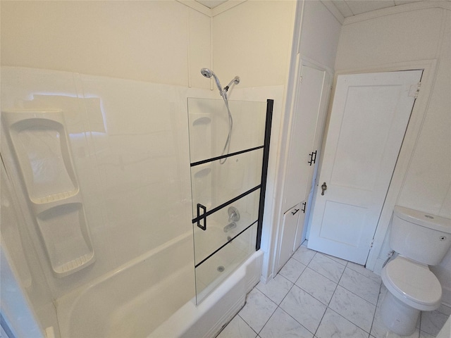 301 Harold St, Crockett, TX 75835 - full bathroom featuring marble finish floors, shower / bath combination, and toilet