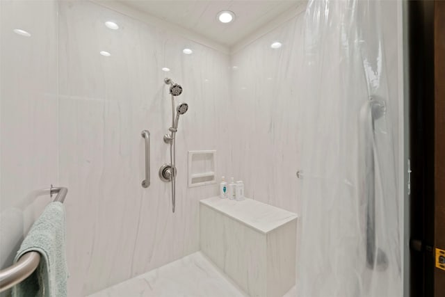 613 Bolling Green Dr, Wharton, TX 77488 - full bathroom with a shower with curtain and recessed lighting