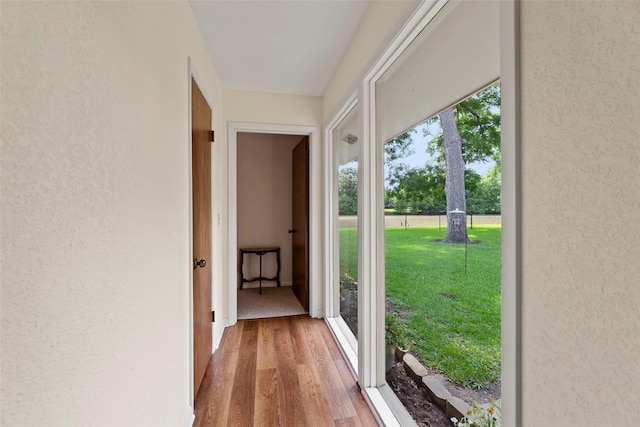 613 Bolling Green Dr, Wharton, TX 77488 - entryway with wood finished floors and a textured wall