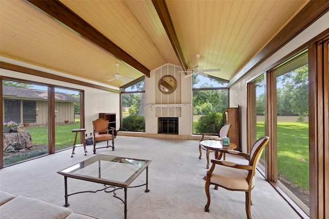 613 Bolling Green Dr, Wharton, TX 77488 - sunroom / solarium with a fireplace, a ceiling fan, and healthy amount of natural light